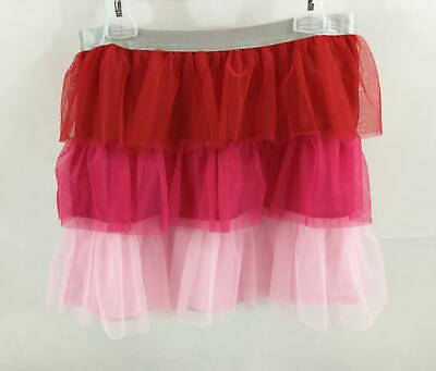 #ad Tulle Mesh Skirt XL Girls Pink Red 3 Tiered Elastic Waist Celebrate Dress Up S1 $11.99