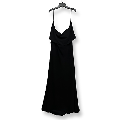 #ad La Femme Womens A Line Dress Black Maxi Spaghetti Straps Ruffles 14 New $72.99