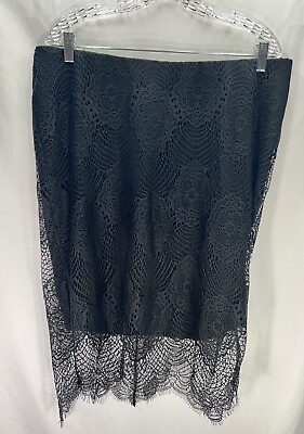 #ad Torrid Black Lace Pencil Skirt Open Lace Over Lining Bottom Ponte Sz 1 Rear Zip $24.99