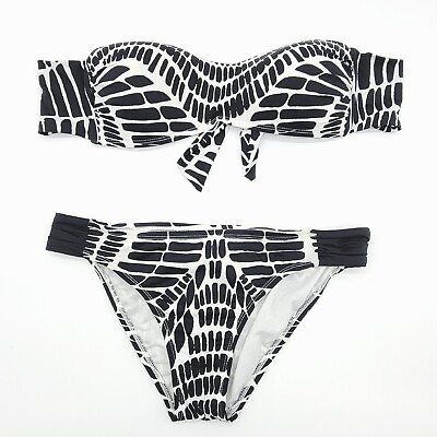 #ad Bar III Kalediscope Printed Bandeau Bikini Set Womens M Swimsuit Black White $24.99
