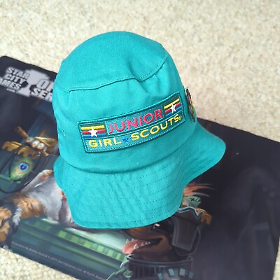 Junior Girl Scouts Bucket Hat Youth Size Medium Patch Logo USA Made Bee Pin $14.88