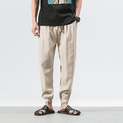 Men Linen Trousers Cotton Pants Harem Leisure Drawstring Slack Pencil Plus Size $23.81