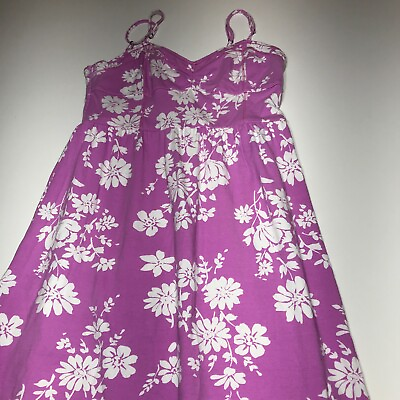 #ad Purple Floral Print Sundress Smocked Bodice Split Hem Maxi Dress Womens Size XL $15.99