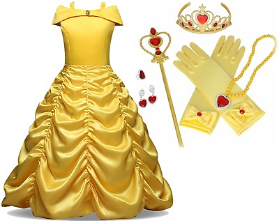 Beauty and Beast Kid#x27;s Yellow Princess Belle Costume Halloween Party Girl Dress $13.98