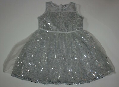 #ad New Carter#x27; Girls 4 year Dress Metallic Silver Glitter Sequins Holiday Party $29.00