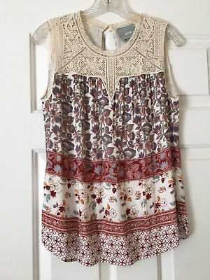 Women’s XS anthropology floral macramé crochet cute summer top sleeveless NWT￼￼￼ $42.00