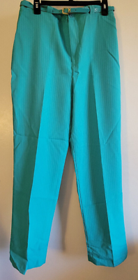 #ad Vintage Sears Pants Teal Pin Stripes Belted Size See Measurements Union Made USA $25.00