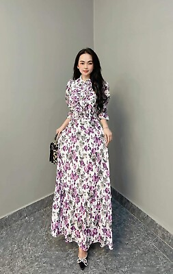 #ad Floral maxi dresses for women Summer Beach Wear Elastic Waist bust 36inchs $27.00