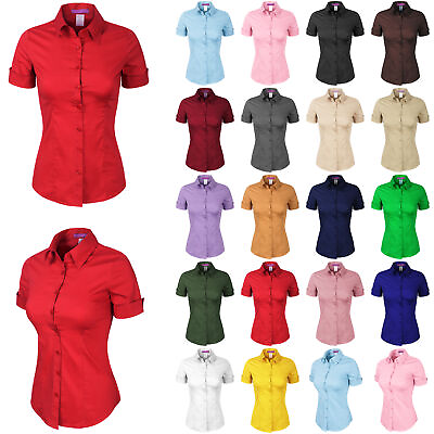 MixMatchy Junior Fit Short Sleeve Stretchy Button Down Collar Office Formal Casu $15.99