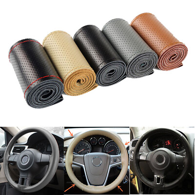 15quot; Car PU Leather Warming Car Steering Wheel DIY Cover With Needles Thread $6.79