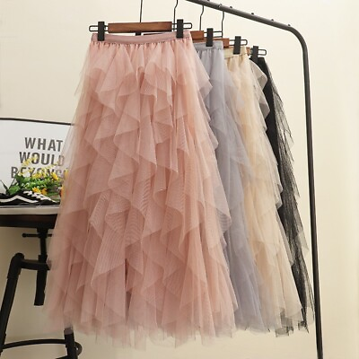 #ad Summer Women Tulle Skirt Elegant Elastic Waist Fairy Long A line Tutu Skirts $31.75