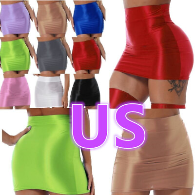 #ad US Women#x27;s Shiny High Waist Skirts Club Party Tights Pencil Mini Skirt Lingerie $7.90