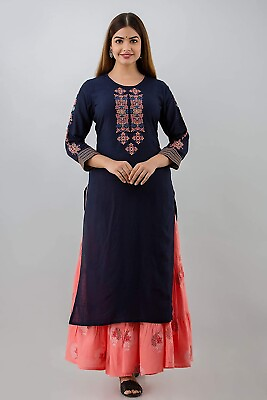 #ad Indian Women#x27;s Ethnic Embroidery Party Wear Kurta Skirt Set Designer Tunic Dress $34.99