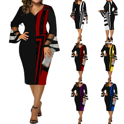 #ad Plus Size Womens Bodycon Midi Dress Ladies Evening Cocktail Formal Party Dresses $31.19