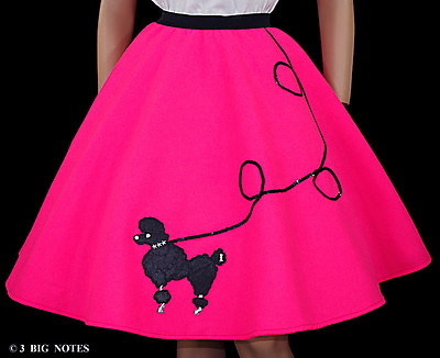 5PC NEON PINK FELT 50#x27;s Poodle Skirt Adult Plus Size XL 3X Waist 40quot; 48quot; Leng25quot; $54.00