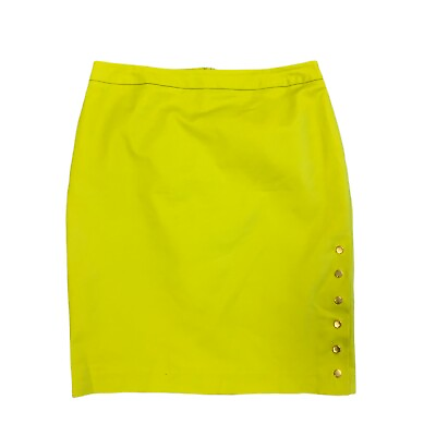 Worthington Lime Green Mini Skirt Women Petite 10 Side Snap Buttons Lined $15.25