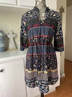 #ad Boho Style Navy Chic Dress Floral Small $17.99