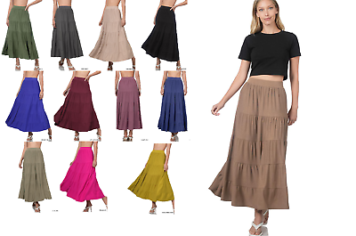 Zenana Maxi Skirt Womens Plus Size Tiered Raw Hem S M L XL 1X 2X 3X $18.99