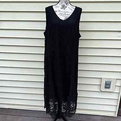 #ad Plus size Black v neck sleeveless lace Maxi lined Dress with hidden zipper $40.00