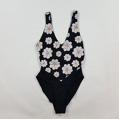 #ad VTG 80s Sunflower Plunge Women#x27;s Medium Bikini One Piece Swim Suit Flower Retro $26.99