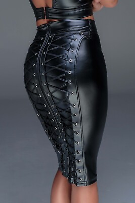 #ad Noir Power Wet Look Close fitted Pencil Skirt Long Zipper Knee length Black $89.97