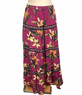 #ad Calvin Klein Tropical Floral Tiered Maxi Skirt Women’s Large Pink Yellow Green $22.00