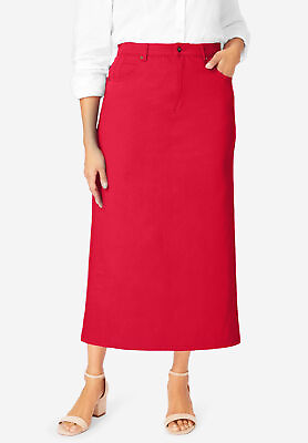 #ad Jessica London Women#x27;s Plus Size Classic Cotton Denim Midi Skirt $41.10