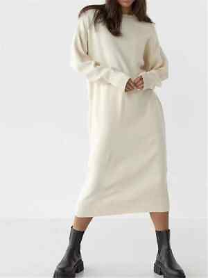 #ad Knitted Women#x27;s Long Dresses Solid O Neck Long Sleeve Casual Sweater Dress $49.58