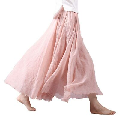 #ad 2023 Summer Women Skirt Linen Cotton Long Skirts Elastic Waist Boho Maxi Skirts $25.90