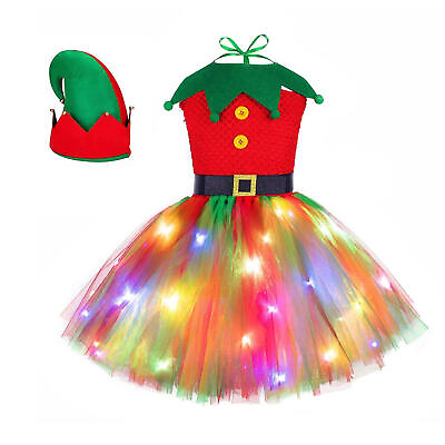 #ad Children LED Light Up Dress Elf Costume Dress Costume Tulle Skirts for Girls $47.49