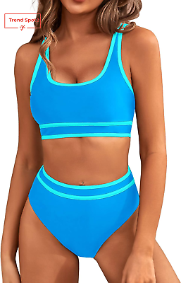 #ad #ad Women#x27;S High Waisted Bikini Sets Sporty Two Piece Swimsuits Color Block Cheeky H $69.13