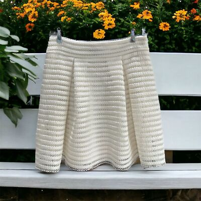 #ad #ad Express Ivory Pleated Textured Mini Skirt Scalloped Hem Women#x27;s Size 4 $13.00