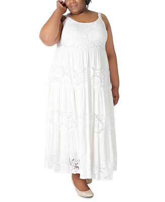 #ad Robbie Bee Women#x27;s Sleeveless Tiered Lace Maxi Dress White Size 1X $31.84