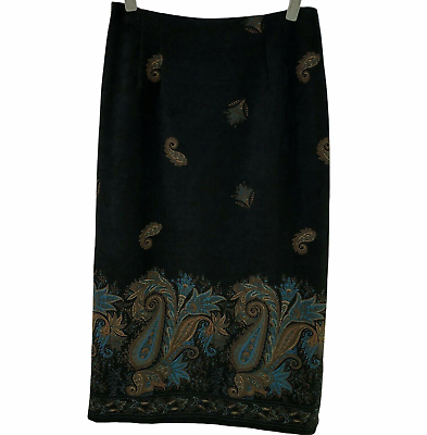 Paisley Floral Vintage Maxi Skirt Long Black Womens Size 14 $34.77