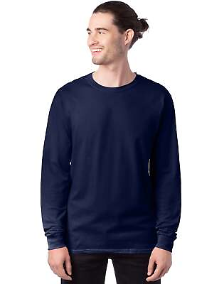 Hanes Long Sleeve T Shirt Men#x27;s Cotton Tee Essentials Midweight Crewneck S 3XL $10.00