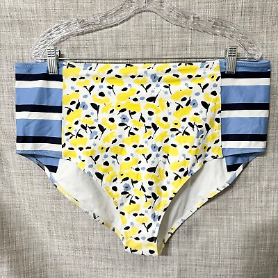 #ad Tanya Taylor Bikini Bottom Womens 3X Yellow Blue Floral Striped Abstract Swim $9.98