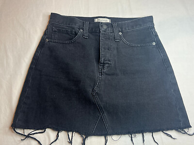 #ad Madewell Mini Skirt Womens Size 26 Black Rigid Denim A Line Cut Off Boho $16.00