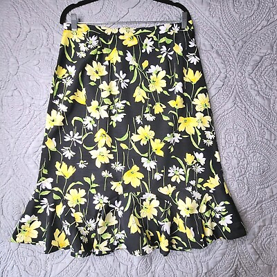 #ad Alfred Dunner Skirt 14 Black Floral Ruffle Knee Length Lightweight Unlined Zip $15.00