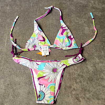 #ad Cia Maritima Bikini 2 Piece Brazilians Bottoms Womens Medium Floral Ties Cheeky $29.99