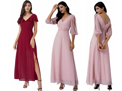 Womens Chiffon Dress Evening Party Dresses Short Sleeve Evening Party Long Gown $22.34
