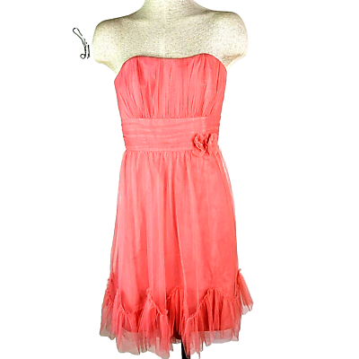 #ad Alfred Angelo Coral Mesh Strapless Party Dress Size 12 Large Fit Flare Boning $24.00