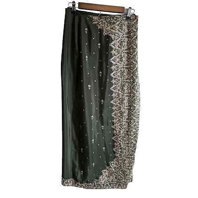#ad #ad Vintage Traditional Indian Wrap Maxi Skirt Green and Gold Embellished $36.00