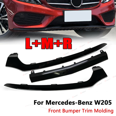 #ad Front Bumper Lip Lower Molding Trim Gloss Black For Mercedes W205 AMG 2015 2018 $52.99