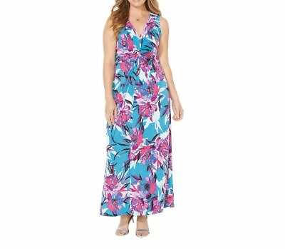Catherines Plus Twist Knot Floral Maxi Dress Petite 2X 22 24W Spring Summer $55.99