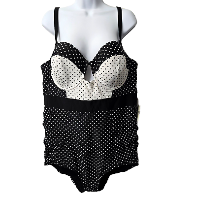#ad Cacique One Piece Swim Swimsuit 22 Plus Underwire Bra Polka dot Black White Sexy $59.99
