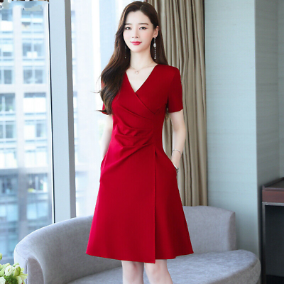 #ad Women Business Formal A line Ruched Pockets Party COcktail Workwear Dress Skirt $30.55