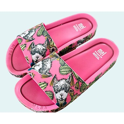 #ad MEL Dreamed By MELISSA Mini Melissa Llama Slides Sandals Pink Size 1 $20.00