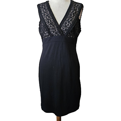 #ad Black Bodycon Lace Detail Cocktail Dress Size 10 $26.25