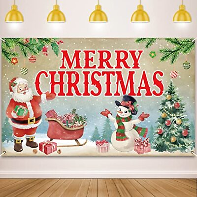 Vintage Merry Christmas Banner Christmas Party Decoration Christmas Santa Claus $10.72