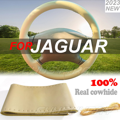 Beige 37 38cm DIY PU Leather Warming Car Steering Wheel DIY Cover For Jaguar $17.99
